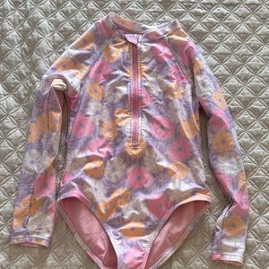 wonder nation Pink Lavender & Yellow Floral Long-Sleeve Rashguard One-Piece